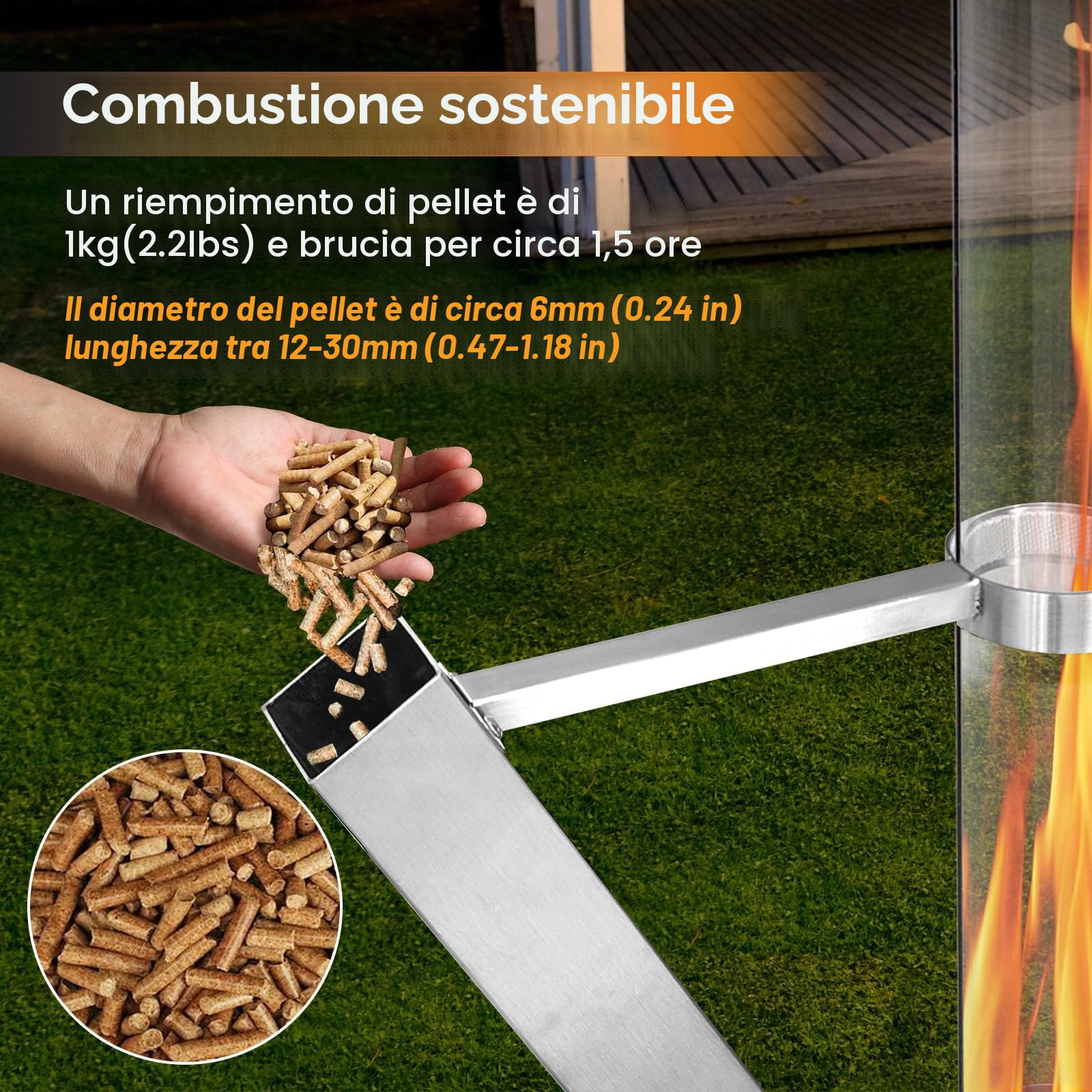 CTSC Outdoor Pellet Heater, Pellet Heater per Patio con tubo di vetro 100 cm, aggiungere spazio luce e ambiente per portico, ponte, giardino e cortile