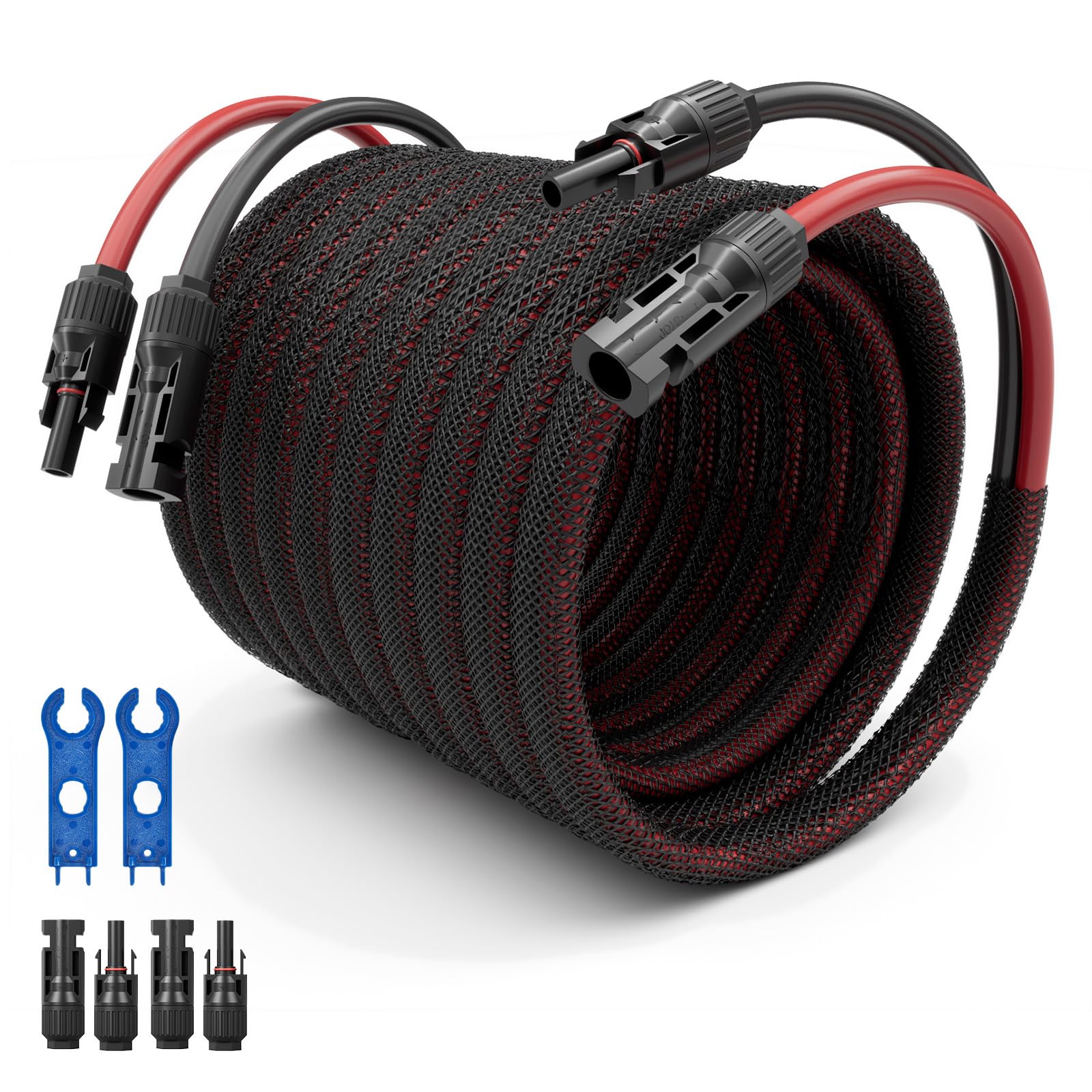 Cable de extensión de panel solar de 10 AWG, 6 mm², 20 pies, cable fotovoltaico de cobre con funda, IP67 impermeable, ignífugo, cable solar para exteriores para paneles solares y sistemas de