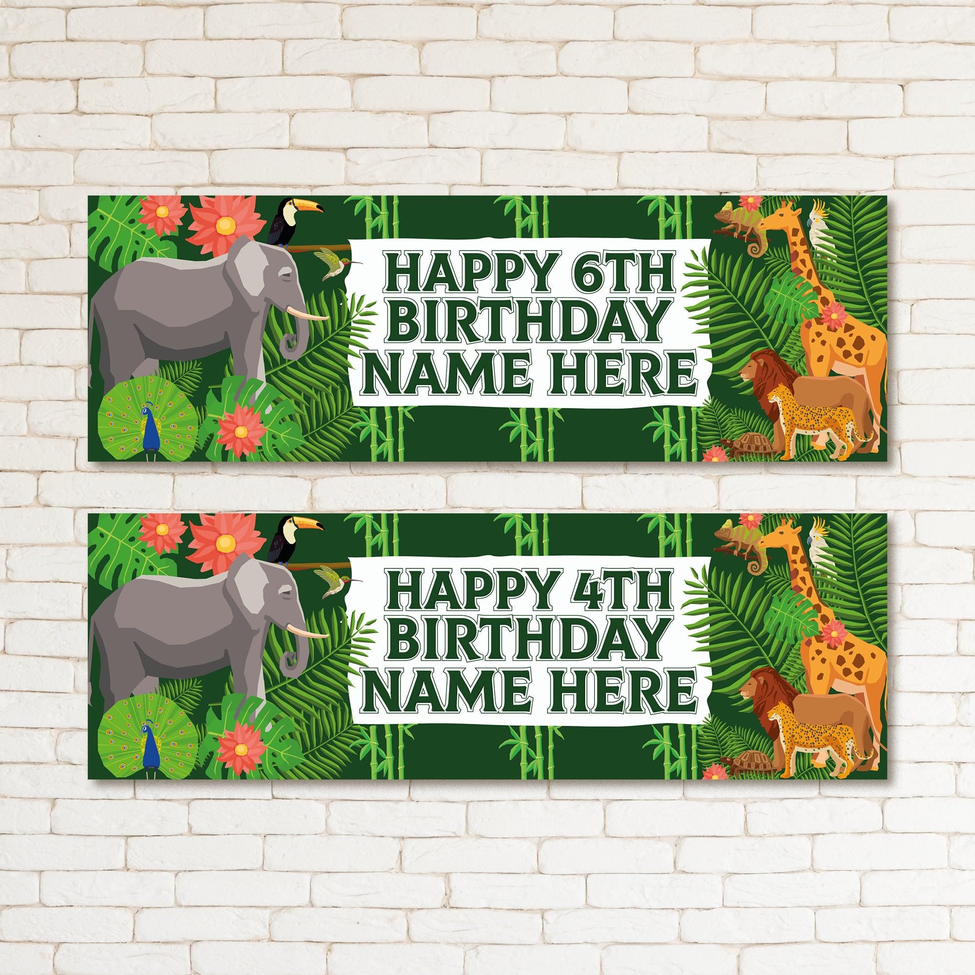 2 Animal Party Personalised Birthday Banners Safari Jungle Animals Wall Decor Birthday Party Supplies For Kids Children Adults