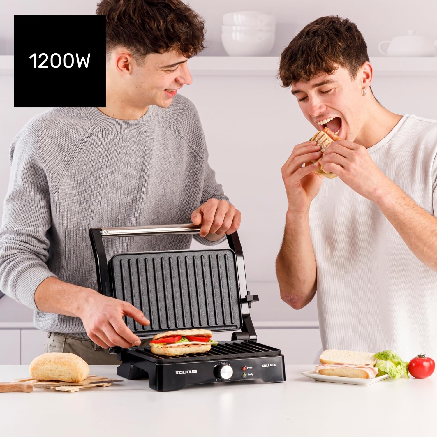 Taurus - Gril Électrique Grill&Co GR1500X | 1500W | Plaques Antiadhésives 27,5 x 17,3 cm | Couvercle Flottant 180º | Thermostat Réglable | Base Antidérapante | Bac à Graisse Amovible
