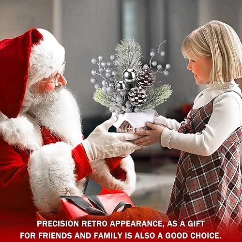 Miniatura 4 de Pequeño árbol de Navidad artificial de mesa, mini decoración de árbol de Navidad con adornos navideños, conos de pino de bayas rojas, vegetación