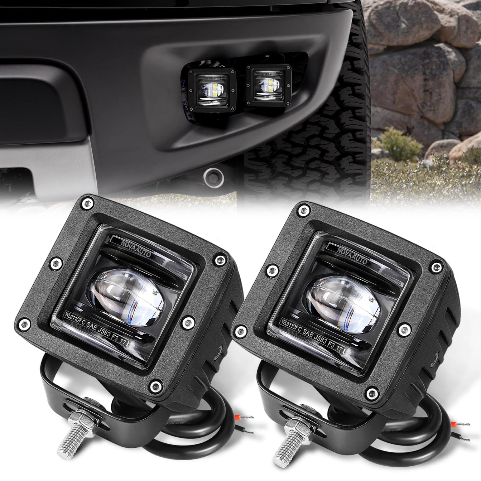 Amazon.com: SAE Fog Lights, Niwaker 2Pcs 3 Inch DOT Approved LED Work Lights  Street Legal Driving Light Bar Square LED Cubes Waterproof Fog Light for  Truck SUV Off Road Motorcycle ATV UTV