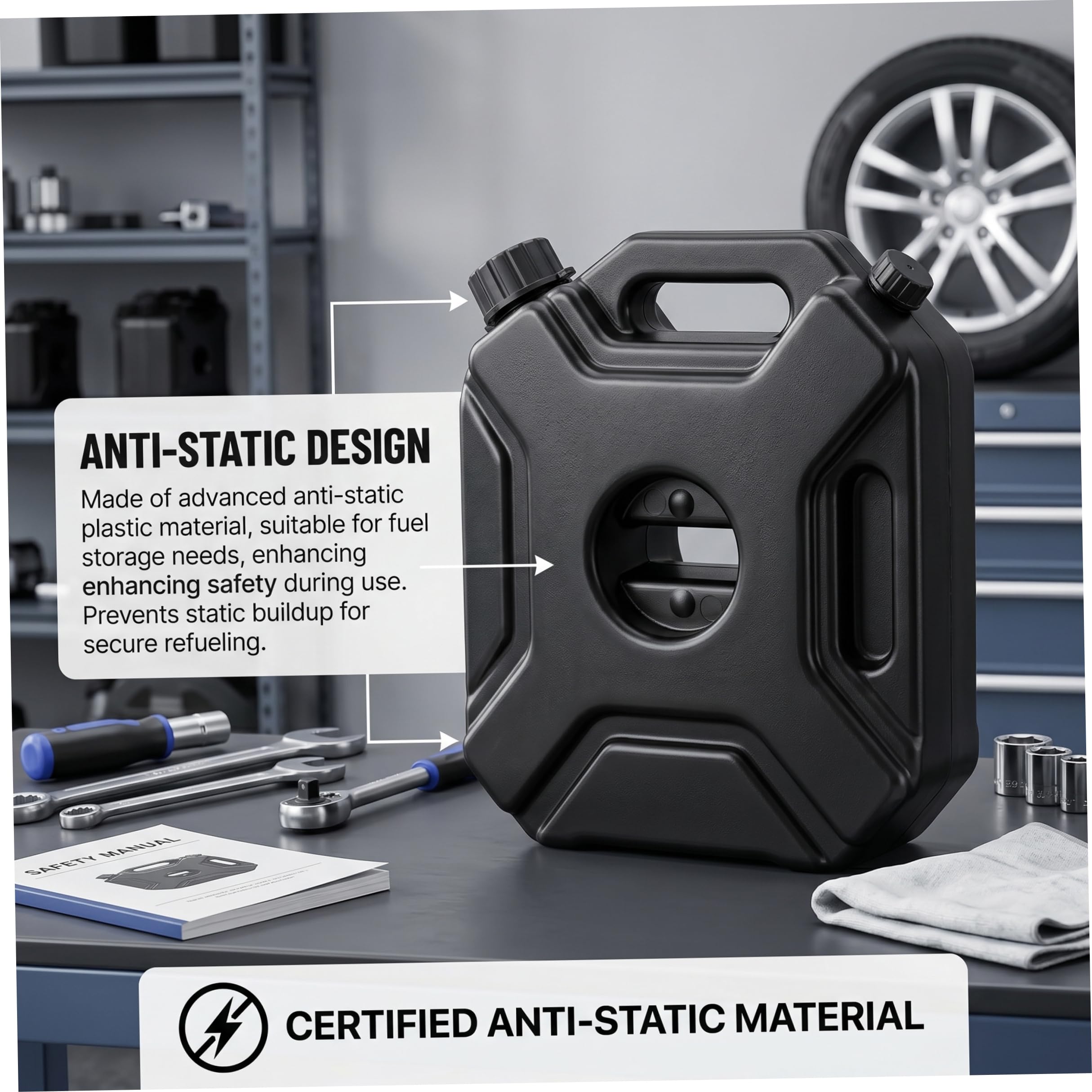 Tanque de gasolina portátil, lata de gasolina de plástico antiestático de gran capacidad de 5 litros - Contenedor de almacenamiento de combustible portátil con asa para automóviles y motocicleta