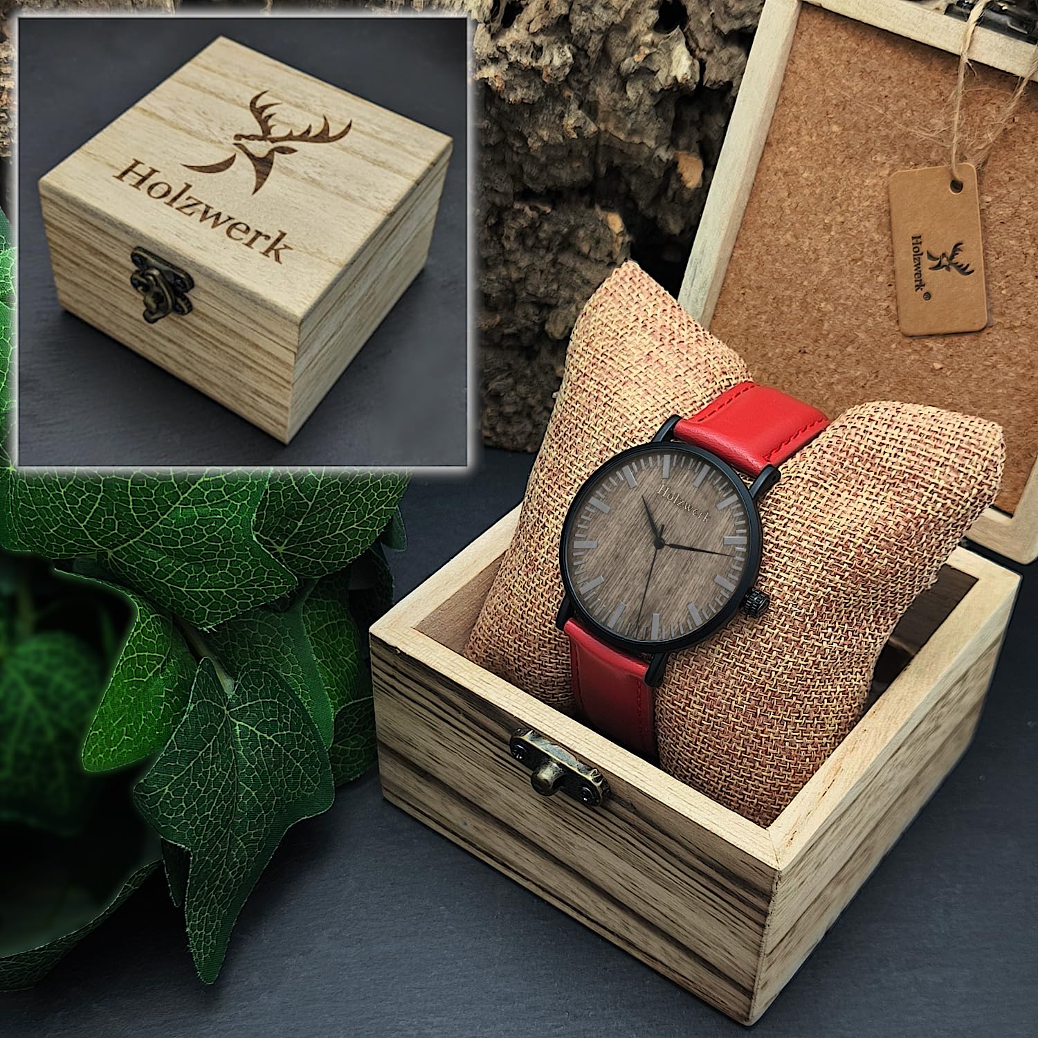Holzwerk Germany Ręcznie wykonany płaski designerski zegarek unisex męski zegarek damski zegarek ekologiczny naturalny drewniany zegarek analogowy klasyczny zegarek kwarcowy czerwony brązowy czarny