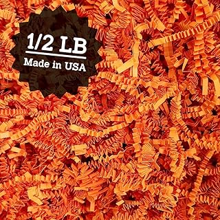 Crinkle Cut Paper Shred Filler - Orange 1/2 Lb - Basket filler, Box filler Packaging - Shredded Paper Fill Shreds, Halloween, Fill paper for Gift Box Stuffing