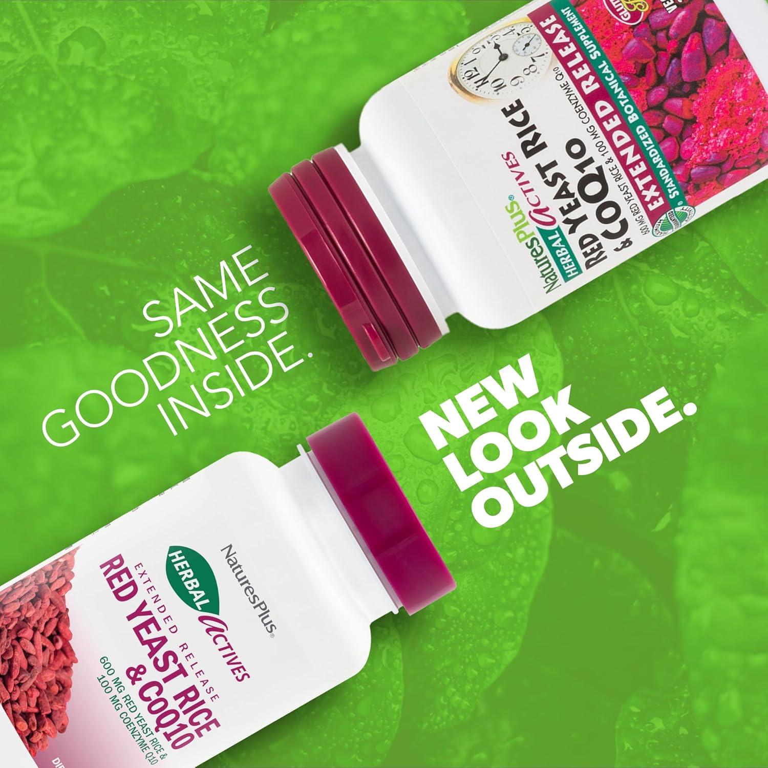 NaturesPlus Herbal Actives Red Yeast Rice 600mg & CoQ10 100mg, Extended Release - 30 Vegan Tablets - Maximum Potency Supplement, Antioxidant - Vegetarian, Gluten-Free - 30 Servings