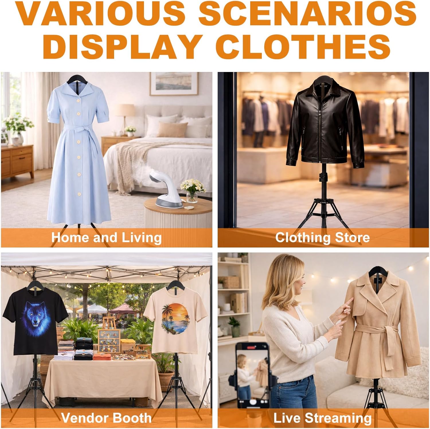 Adjustable Shirt Display Stand 32-63 Inch, Foldable Mannequin Torso Clothes Steamer Stand Clothing Display Stand for Vendors Display T Shirts, Graduation Cap and Gown, Dress, Jacket, Coat(2pcs)
