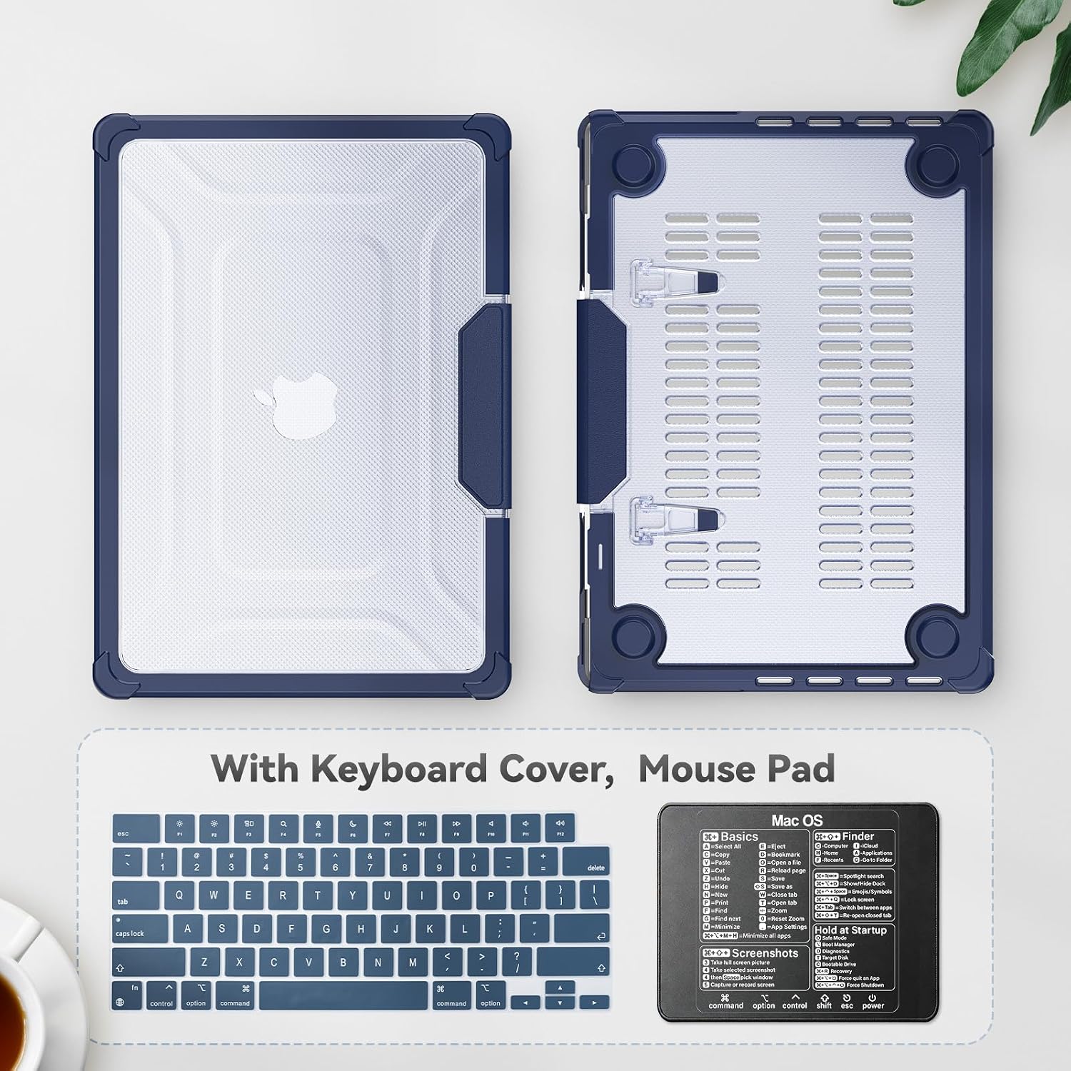 HXCASEAC Case Compatible with MacBook Pro 13 inch 2022 2020 2018, Anti-Scratching Protective Hard Cover with Foldable Stand for A2338 A2289 A2251 A2159 A1989 Case - Navy