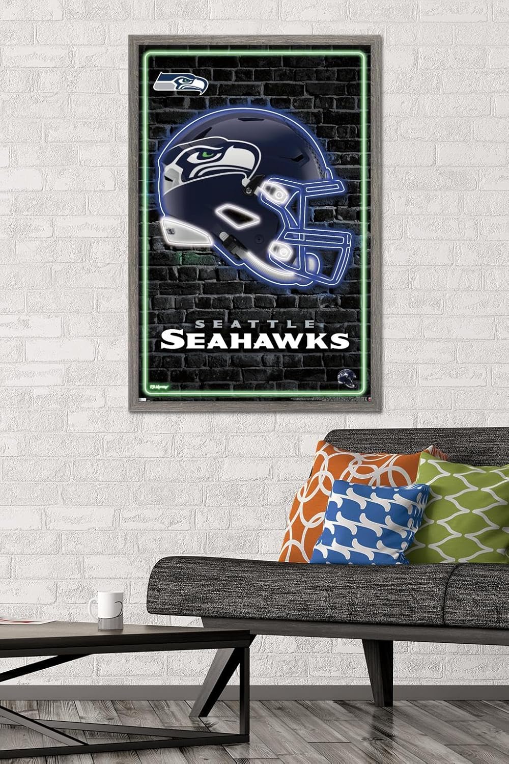 NFL Seattle Seahawks - Neon Helmet 23 Wall Poster, 34L" x 22.4W", Barnwood Framed Version