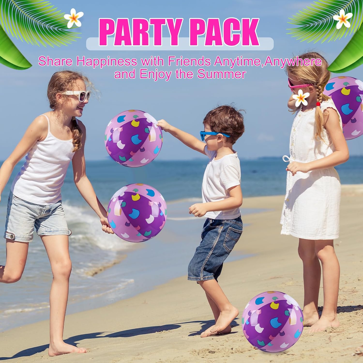 Soulchen Cartoon Cat Themed Beach Balls 7.87" Purple and Pink Cat Inflatable Beach Ball Bulk Cartoon Birthday Party Supplies for Summer Pool Water Game Gifts End of The Year Party Decoration