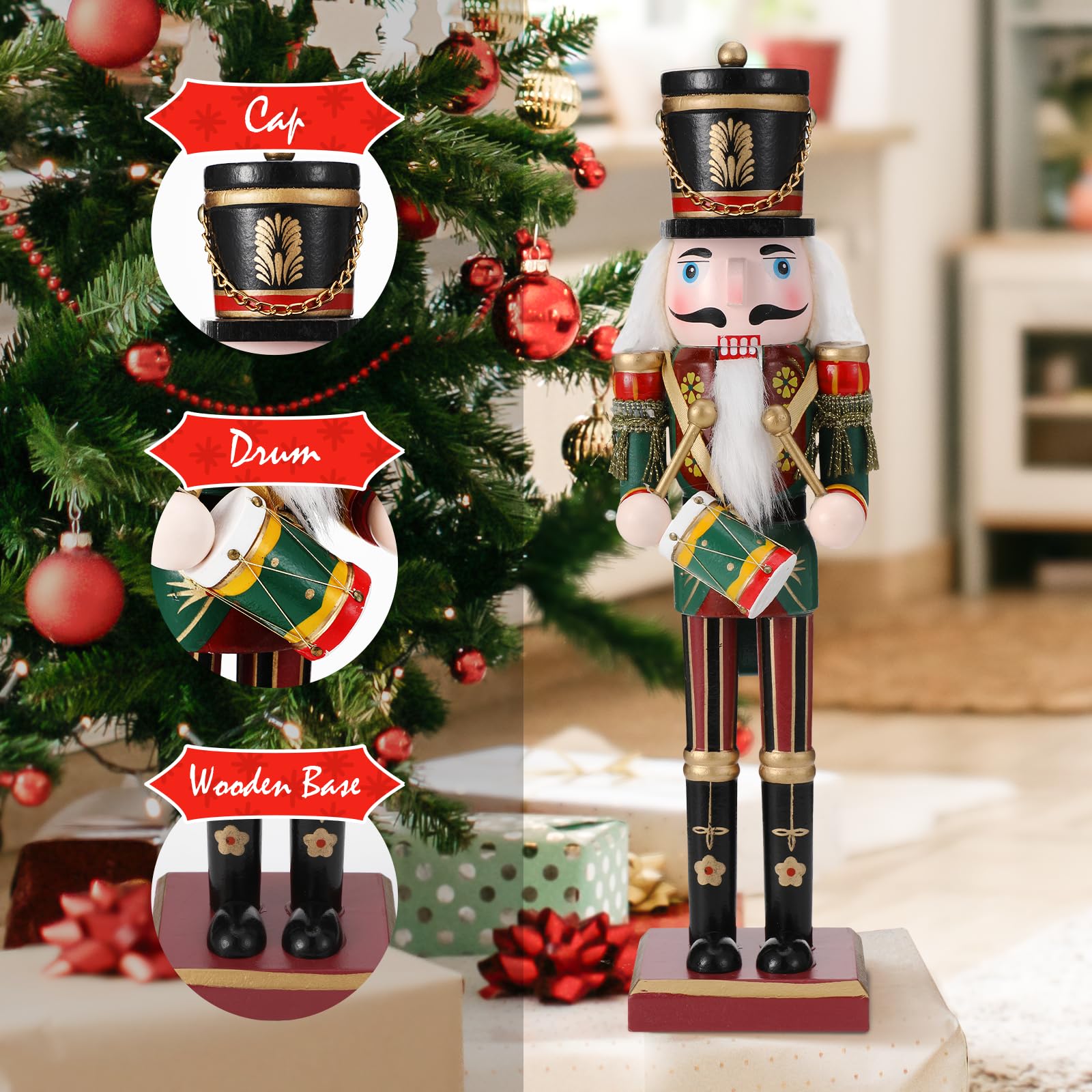 Casse-Noisette Soldats boîte à Musique boîte à Musique en Bois 38cm avec et Base Ronde pour décoration de noël Cadeau de noël décoration de la Maison Casse-Noisette Boite à Musiques