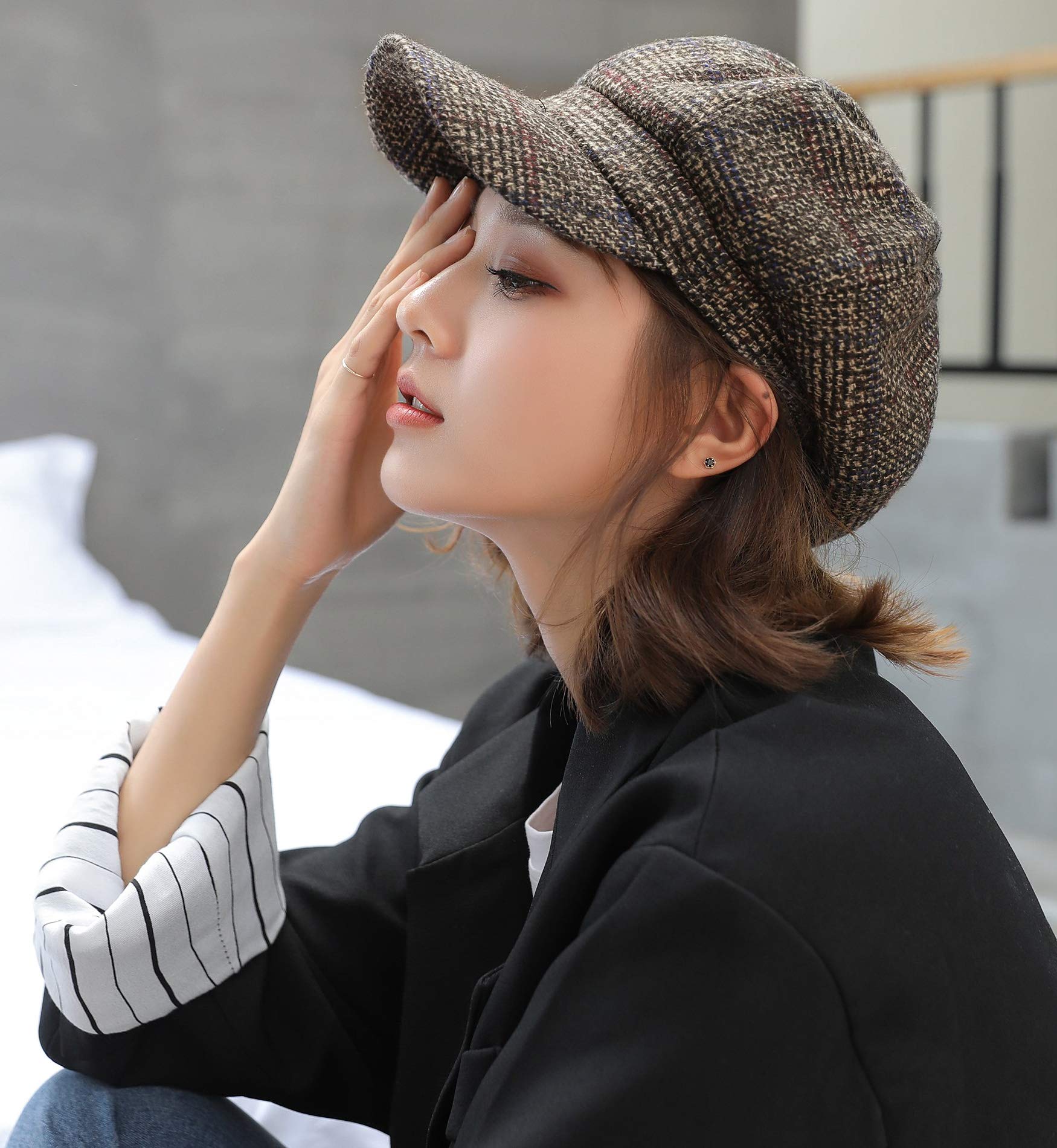 Superora Boinas Mujer Francesa Vintage Sombreros de Mujer Fiesta Invierno Clásico Gorro Caliente Beret Francés Beanie Cozy Enrejado