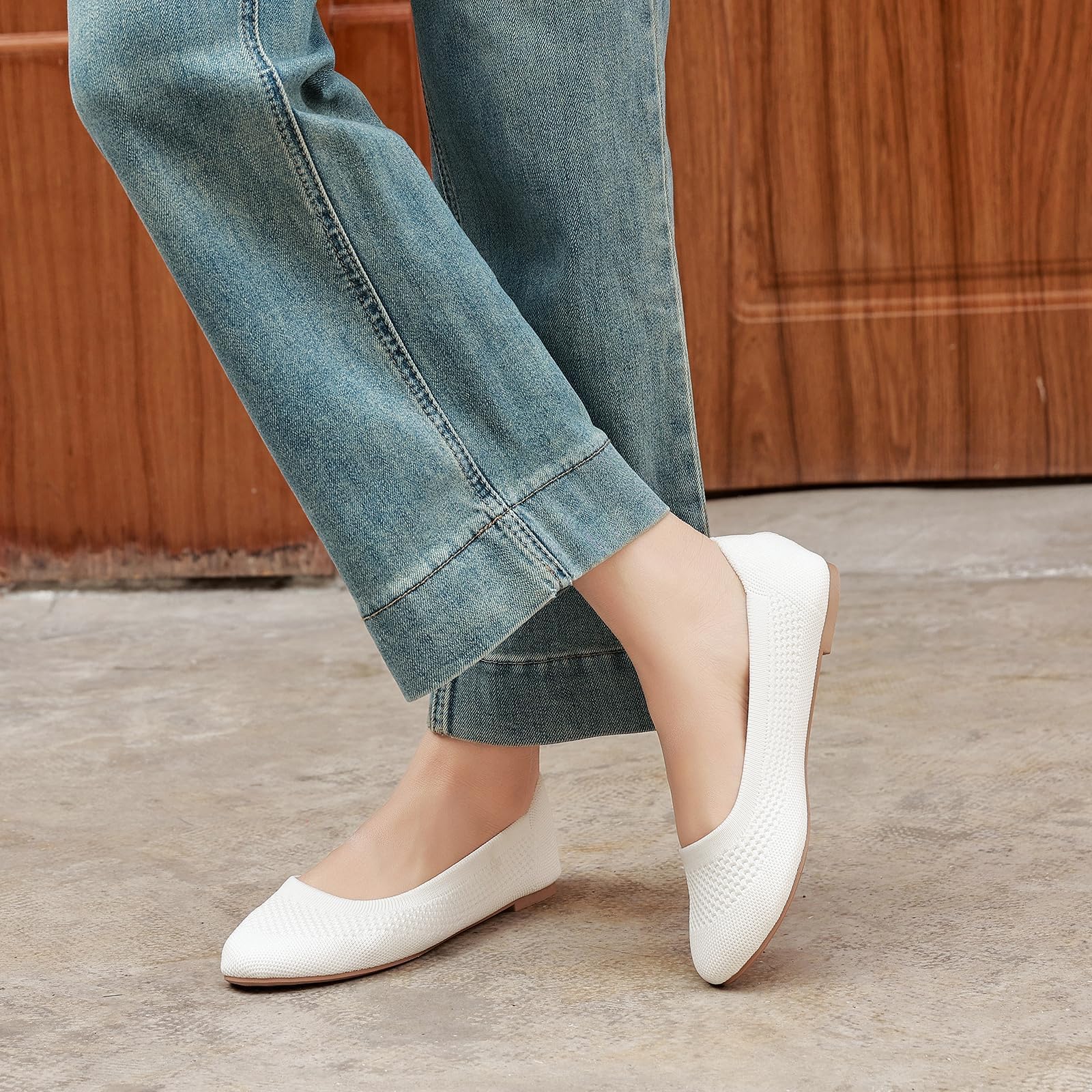 Ballerines Femme Confortable Flats Rond Tricot Pointe Chaussures,Élégante Slip on Walking Robe Ballerines Pliable Chaussures pour Femmes Doux