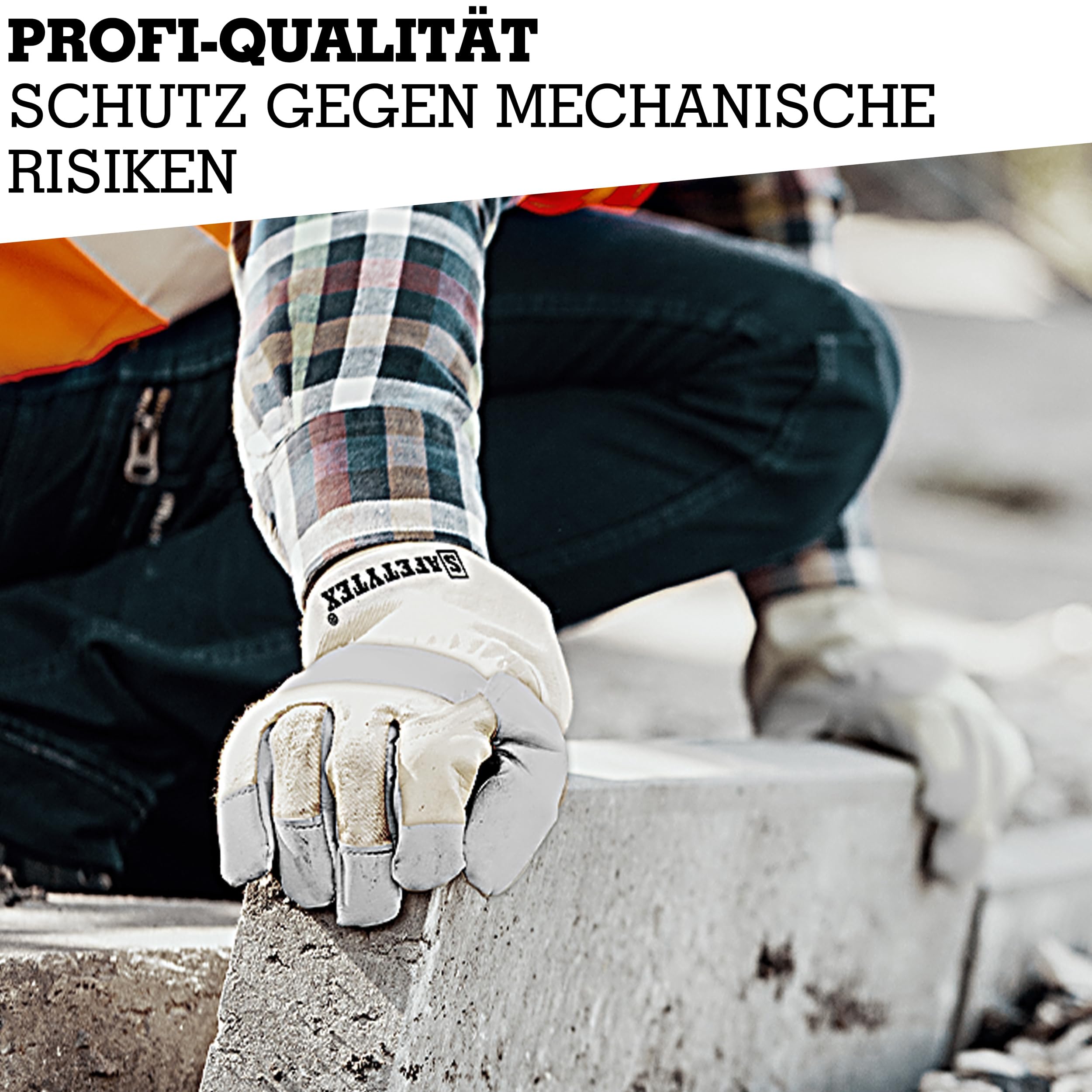 Safetytex Leder Arbeitshandschuhe - Rindspaltleder Handschuhe - Profi Rindspalt Handschuhe mit Canvas Stulpe - Verstärkte Fingerkuppen & Knöchelschutz - Größe 10,5 - Menge wählbar (60 Paar)