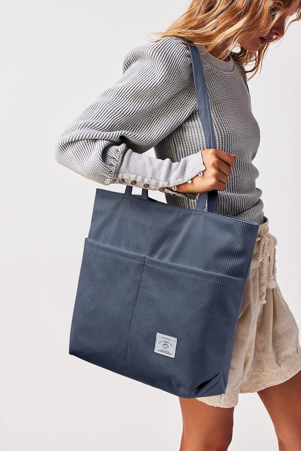 KALIDI Women Corduroy Tote Bag Zipper Casual Tote's Handbag Big Capacity Shoulder Bag with Pockets - Image 3