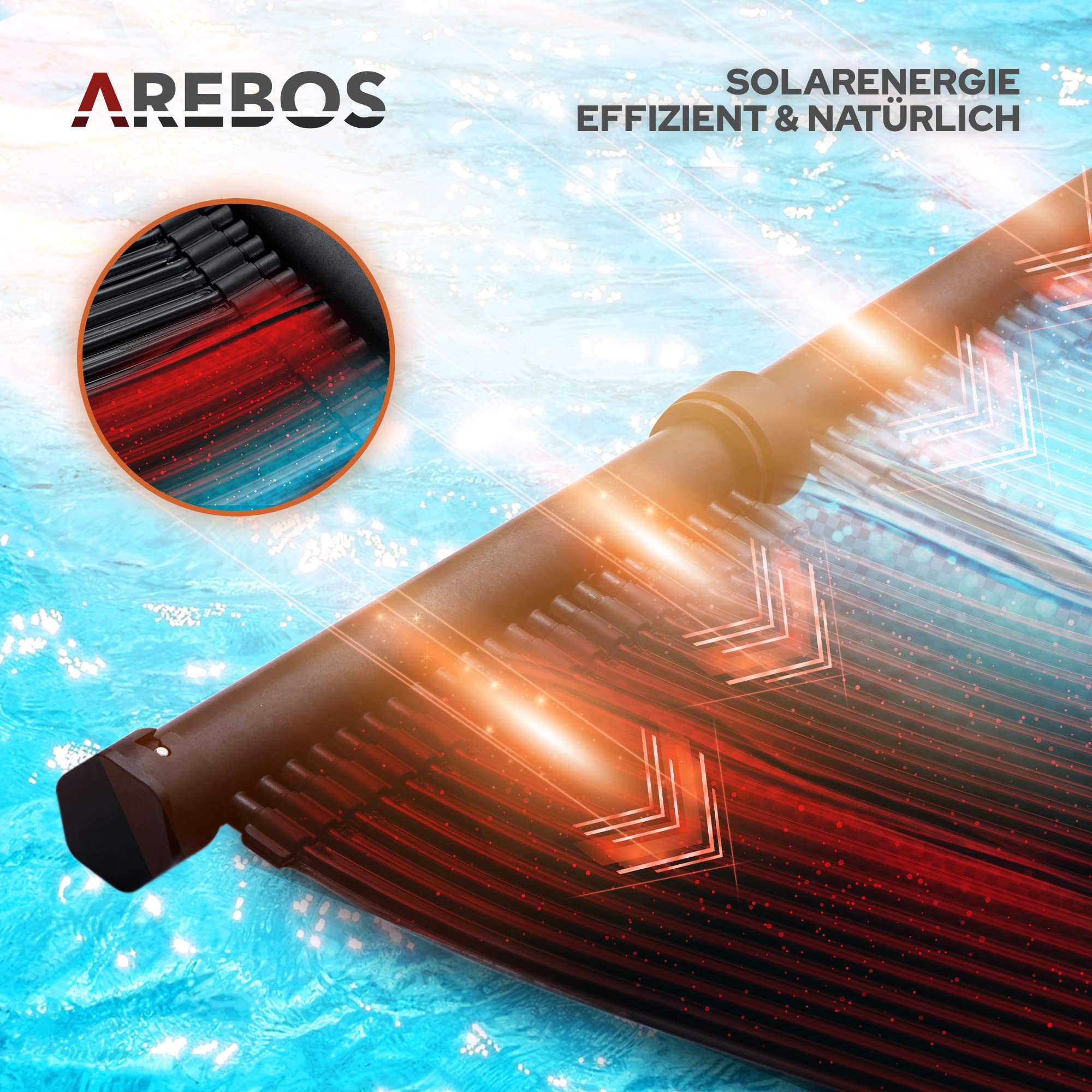 Arebos Solarheizung Solarkollektor Poolheizung | 300x66 cm | UV-beständiger Kunststoff | Schwarz | Beliebig erweiterbar | inkl. Bypass-Set
