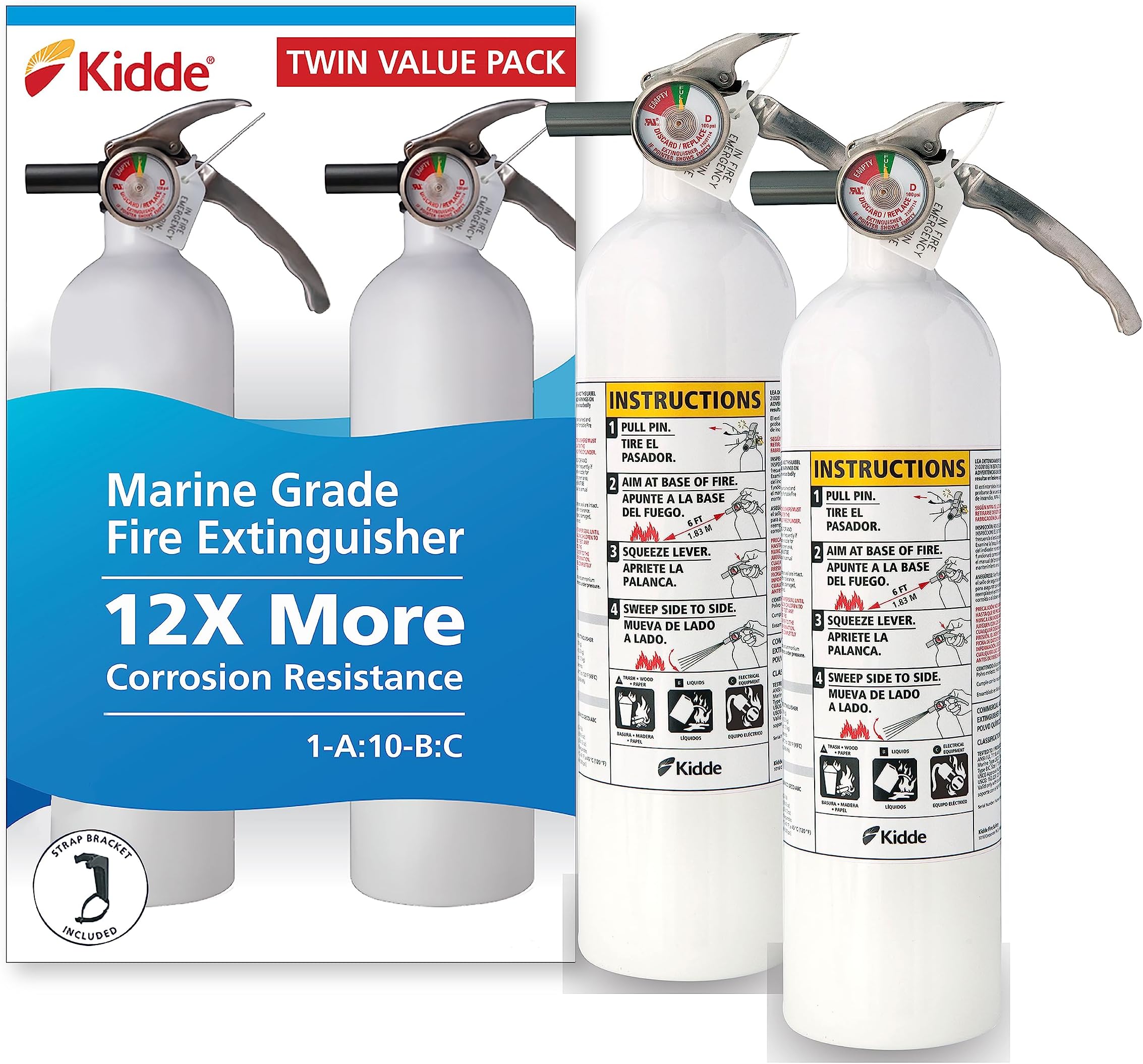 Kidde Fire Extinguisher for Boats, Single-Use 1A10BC, 2 Pack