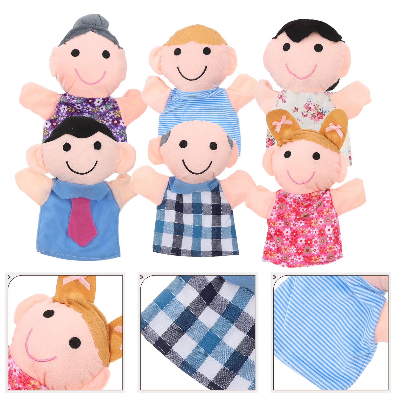 Mikinona Marionetas de Mano Familiares para Pequeños, 6 Piezas de Peluche Personajes (papá, Mamá, Abuelo, Abuela, Hermano, Hermana), Juguetes Educativos para Teatro y Juegos Infantiles