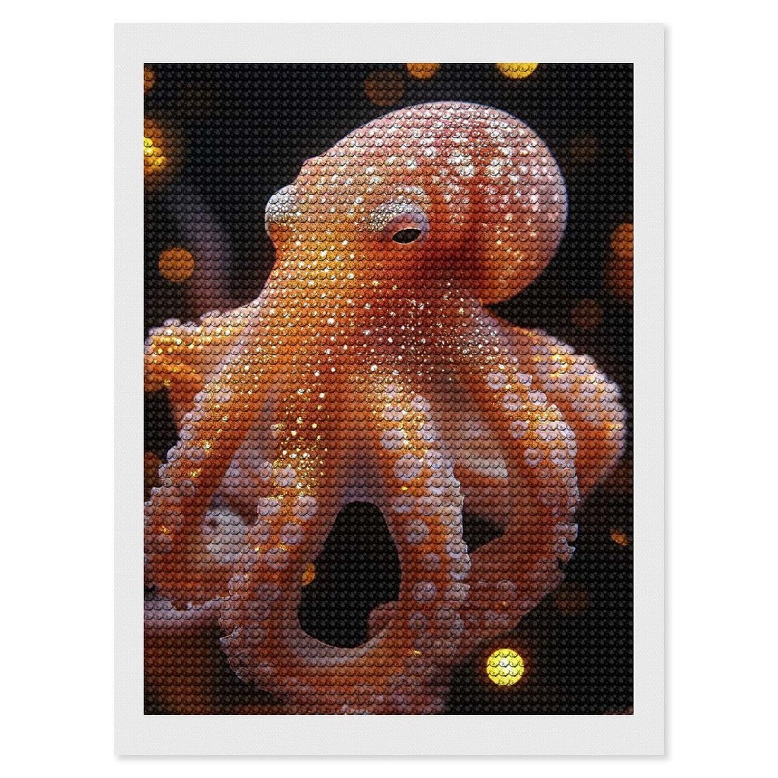 Junmoney Glowing Orange Octopus Portrait DIY Diamond Art Canvas Kit 12"x16", Winter Craft, Mindful Craft Project, Aesthetic Room Decor, Decor Project