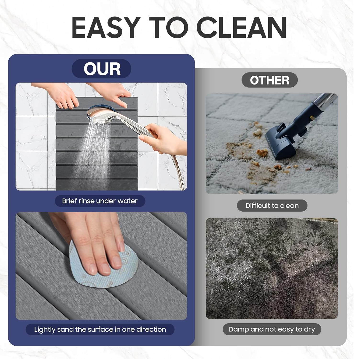 Stone Bath Mat Foldable Diatomaceous Earth Bath Mat Non-Slip Absorbent Shower Stone Mat Quick Dry Easy Clean for Bathroom Floor Kitchen Dish Drying - Image 5