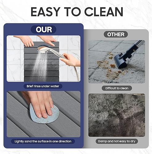 Miniatura 5 de Tapete de baño de piedra plegable de tierra de diatomeas, antideslizante, absorbente, tapete de piedra de ducha de secado rápido, fácil de limpiar