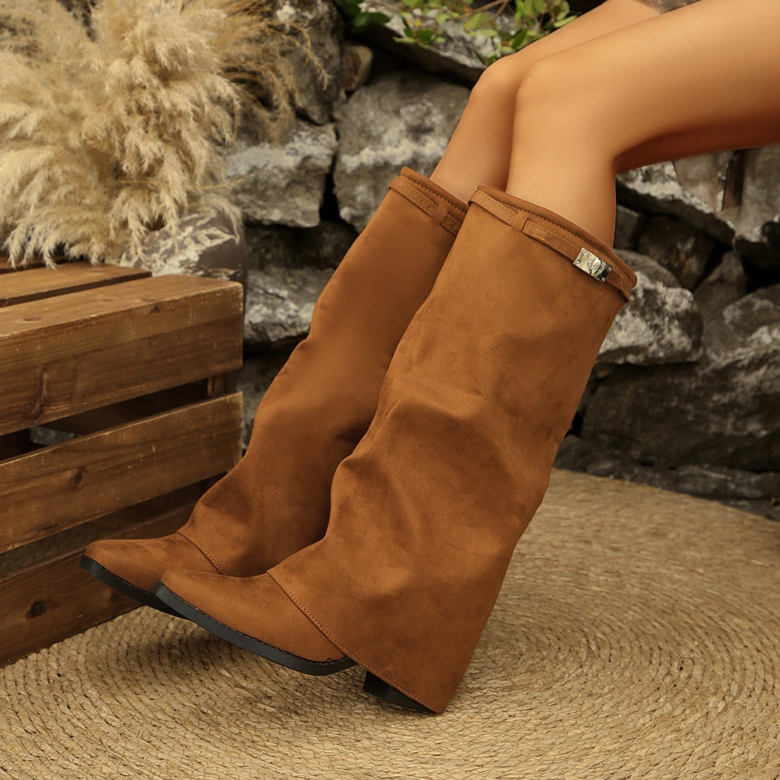 Bottes au-dessus du genou pour femme avec talon bloc, bottes montantes au