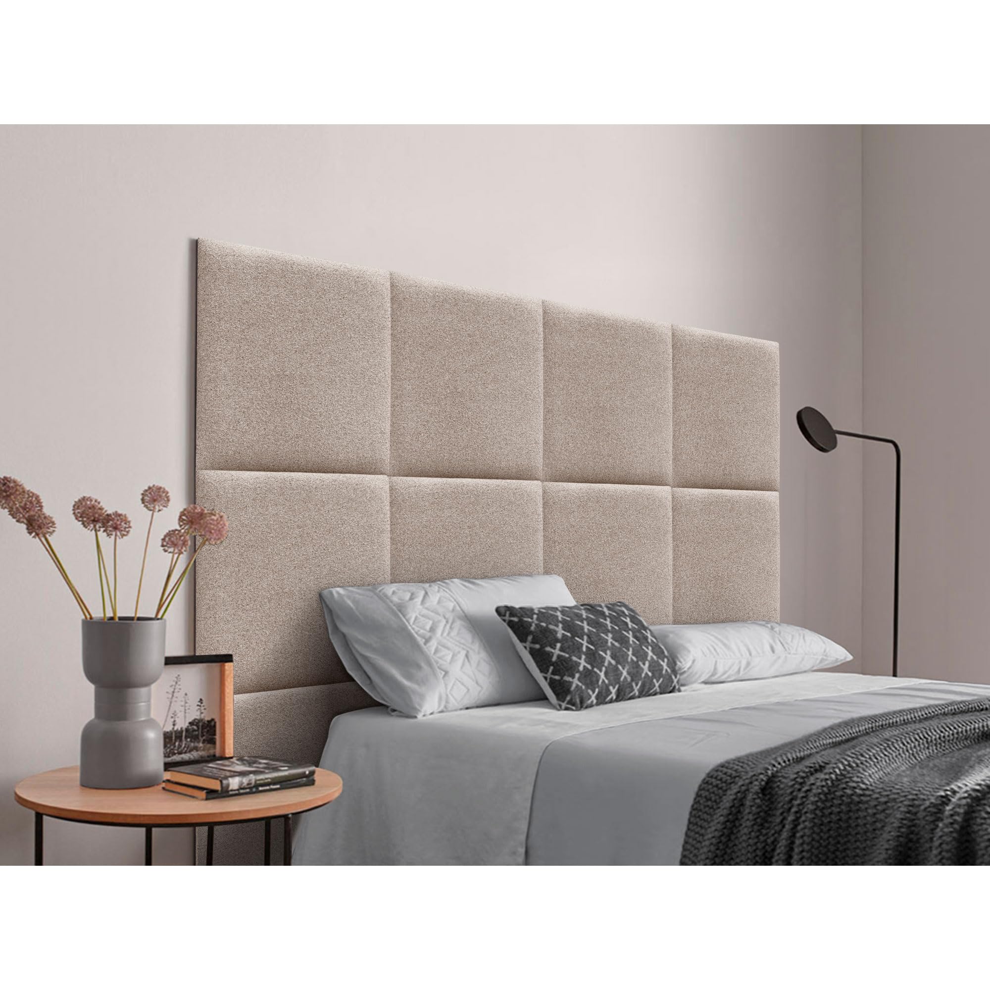 DHOME Cabecero Tapizado Compuesto de Paneles Autoadhesivos Intercambiables de Tela Aqualine Cama Lujo Dormitorio Acolchado (Arena, 95cm)