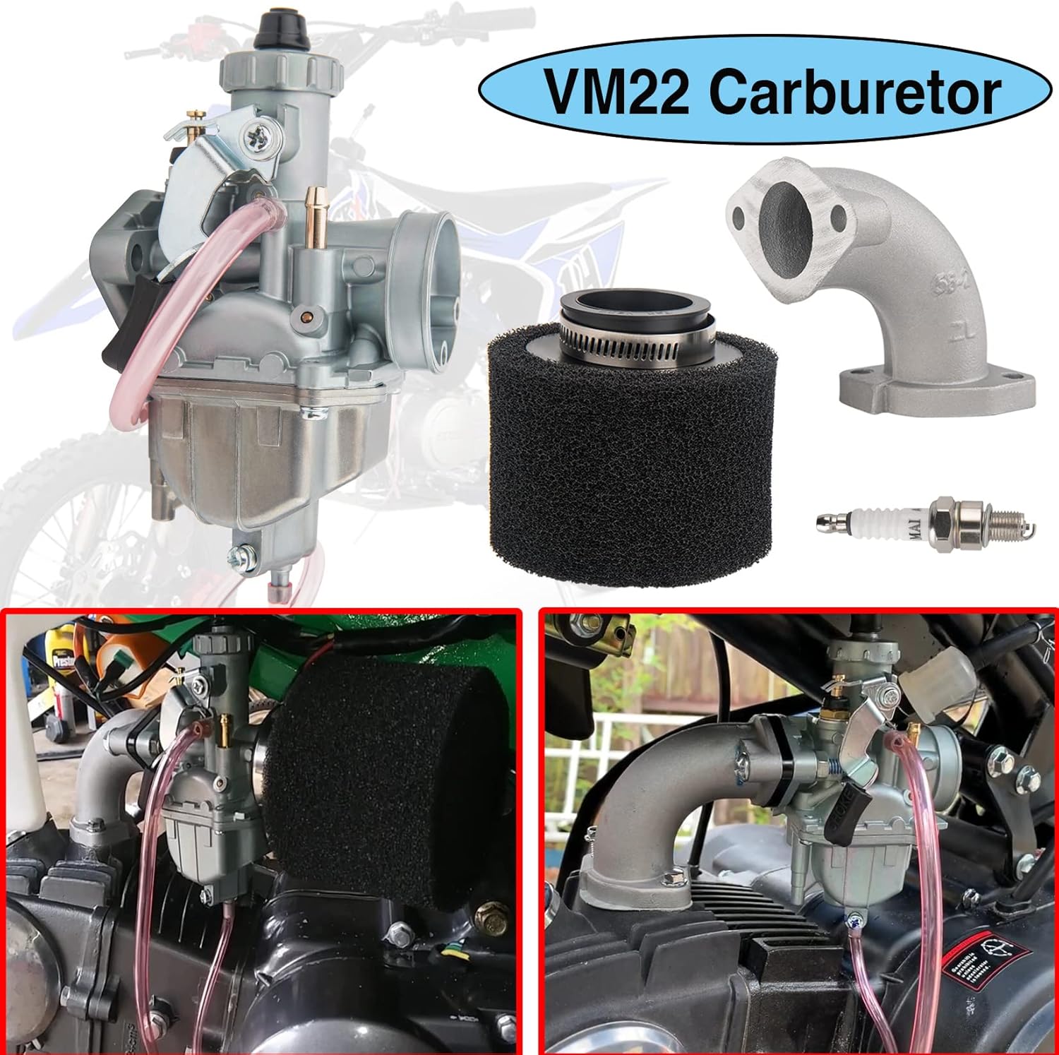 VM22 26m Carburetor with Air Filter Intake Compatible with Pipe Pit Dirt Bike Motorcycle 110cc 125cc 140cc Lifan YX Zongshen Pit Dirt Bike CRF70 XR50 KLX BBR Apollo Thumpstar Braaap Atomic DHZ SSR