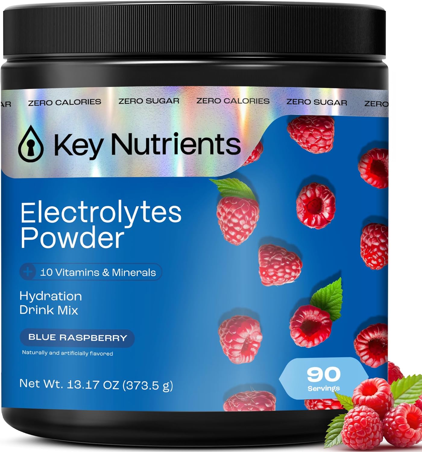 KEY NUTRIENTS Multivitamin Electrolytes Powder No Sugar - Sweet Blue Raspberry Electrolyte Powder - Endurance & Energy Supplement - Hydration Powder - No Calories - 90 Servings - Made in USA