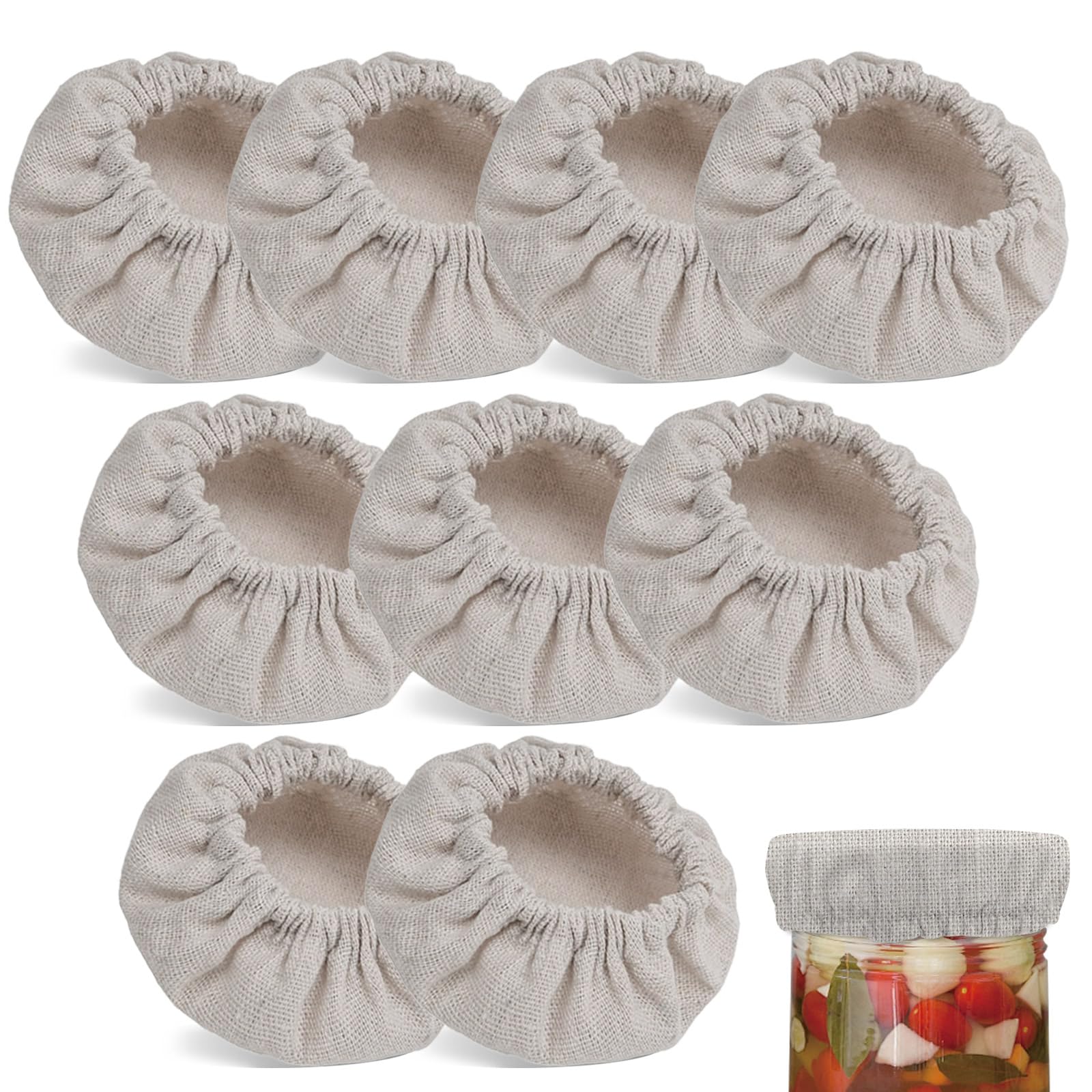 Couvercle bocal lin x10 pour levain et fermentation naturelle de 8 à 10 cm