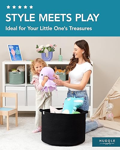 Miniatura 4 de XXXXL LAVABLE Cesta Grande Negra para Mantas Cesta para Sala de Estar 2 Piezas Cestas de Juguetes Almacenamiento Niños de Cuerda Tejida XXX Cesta