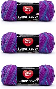Red Heart Super Saver Grape Fizz, 3 Pack of 5oz/142g-Acrylic-#4 Medium-236 Yards, Knitting/Crochet