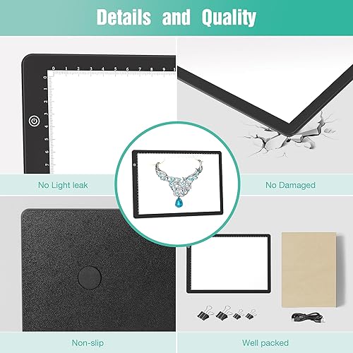 Miniatura 7 de comzler Tablero de luz, Caja de luz de seguimiento A4, almohadilla de luz magnética, Mesa de luz para rastreo, Tablero de dibujo de luz LED,