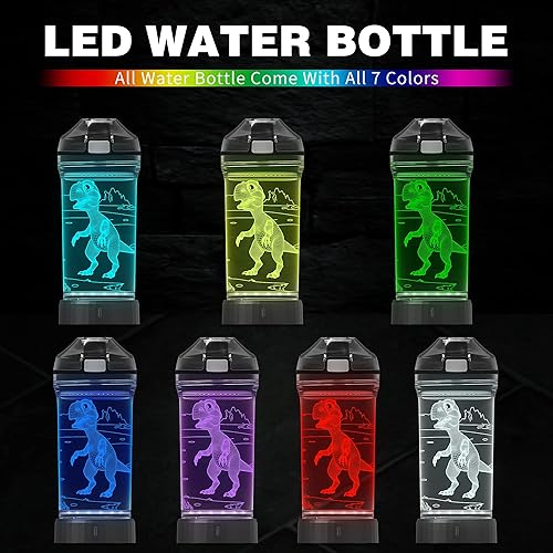 Miniatura 2 de YuanDian Regalos de dinosaurios, botella de agua iluminada para niños con diseño 3D Dino T Rex - 14 onzas Tritan libre de BPA ecológico - Vasos