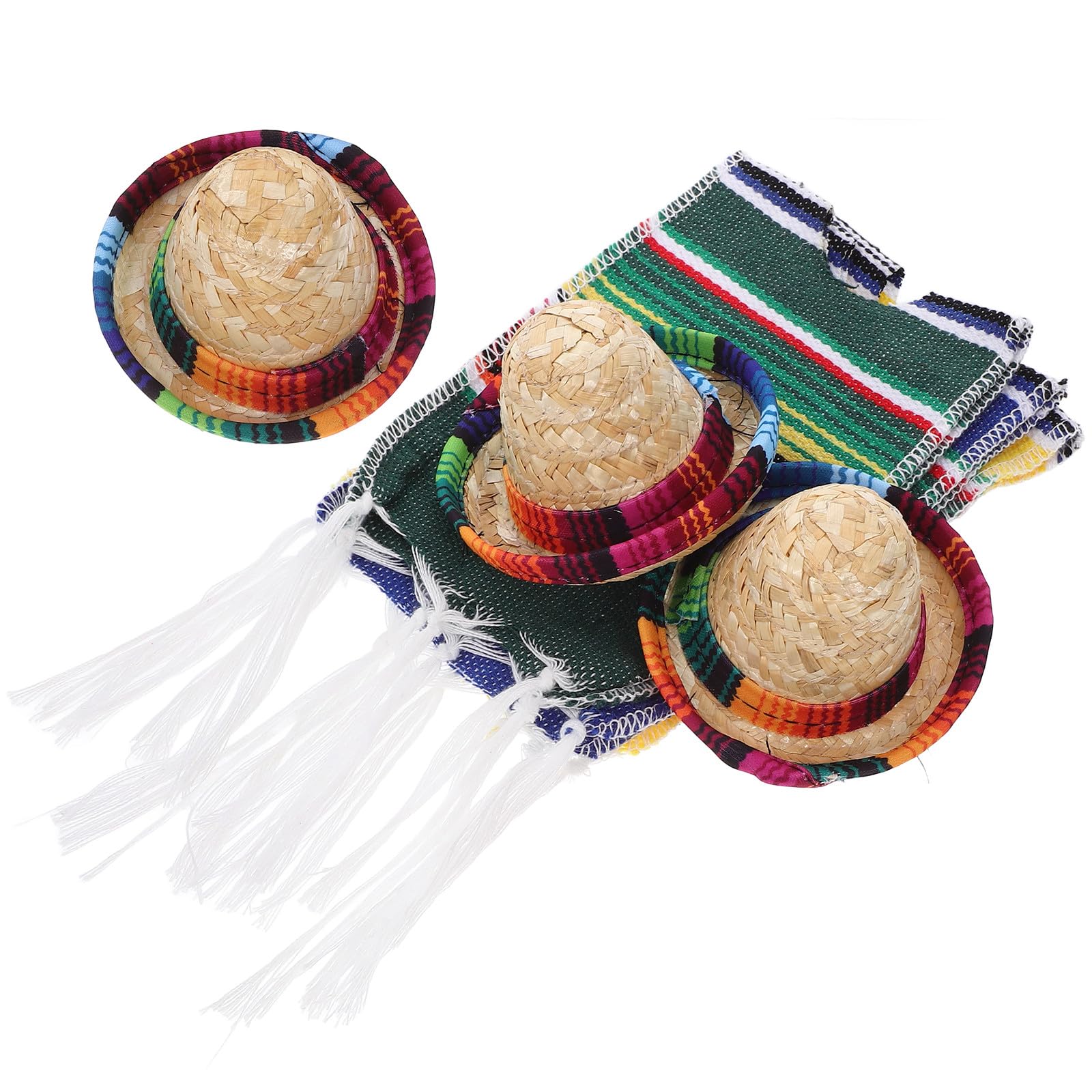 Set de Mini Sombreros y Ponchos Mexicanos para Tapas de Botellas de Vino, Algodón y Paja, Decoración Colorida para Fiestas y Restaurantes Formales