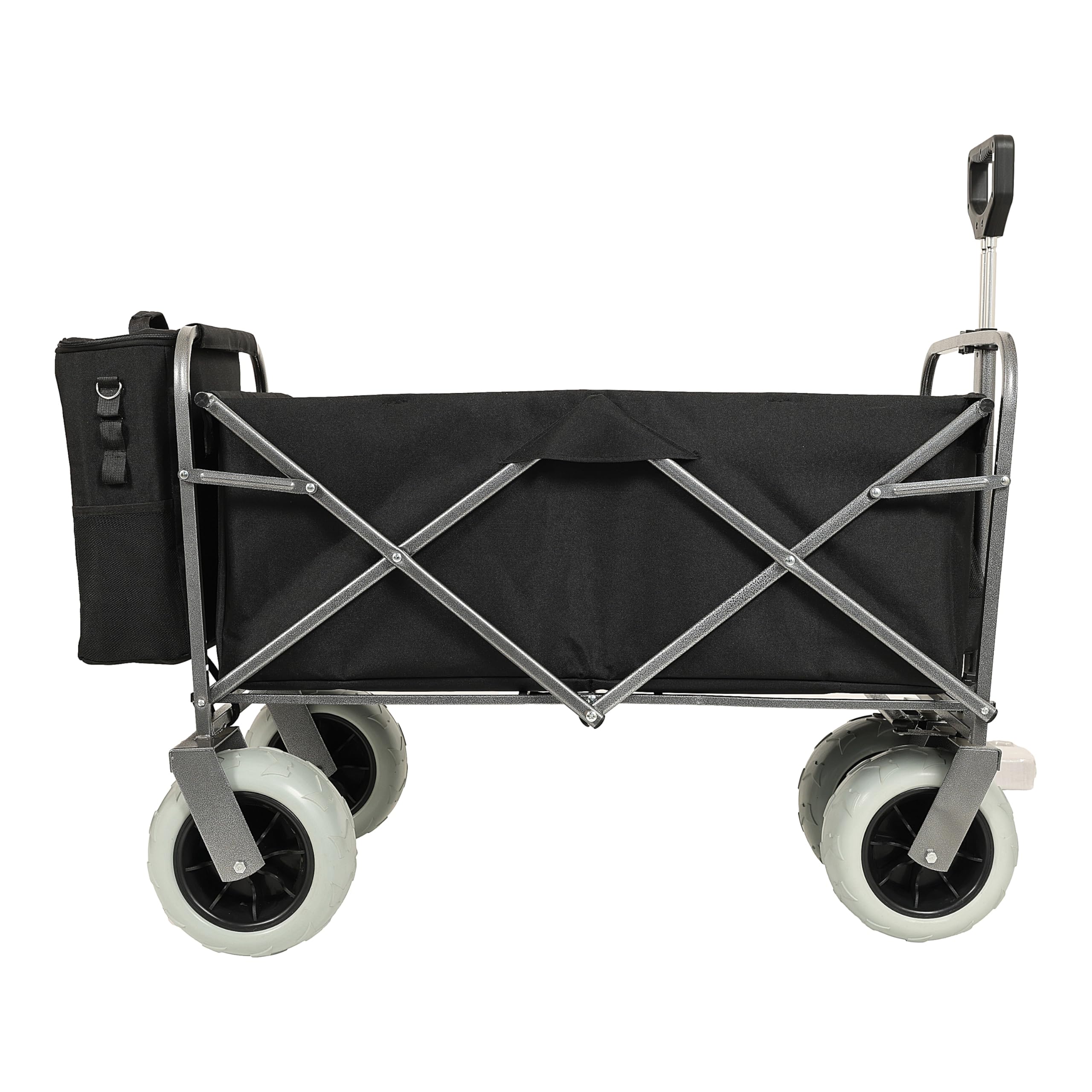 Carrello da spiaggia All-Terrain con capacità di 500 libbre, pesante e pieghevole, ruote pneumatiche da 9 pollici per sabbia, con borsa multifunzione e cintura, colore nero