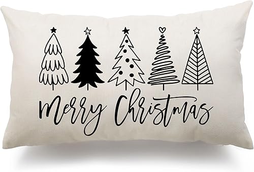 Miniatura 7 de DFXSZ Fundas de almohada de Navidad de 12 x 20 pulgadas, diseño de árbol de Navidad, decoración de Navidad roja y negra, cojines decorativos de