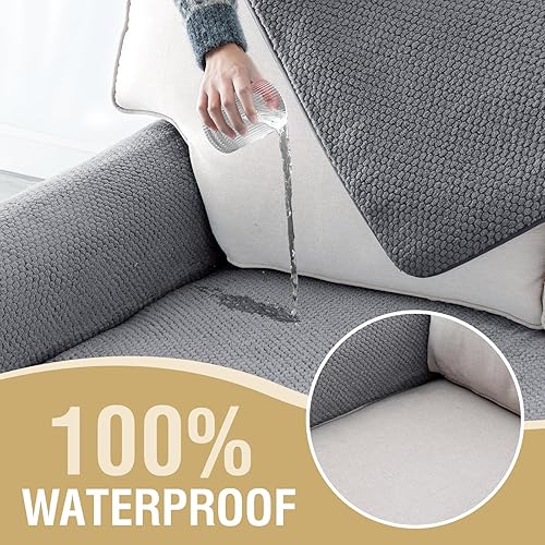 Miniatura 5 de H.VERSAILTEX Funda de sofá impermeable de felpa para respaldo y apoyabrazos, mullida, suave, antideslizante, lavable, funda protectora para perros,