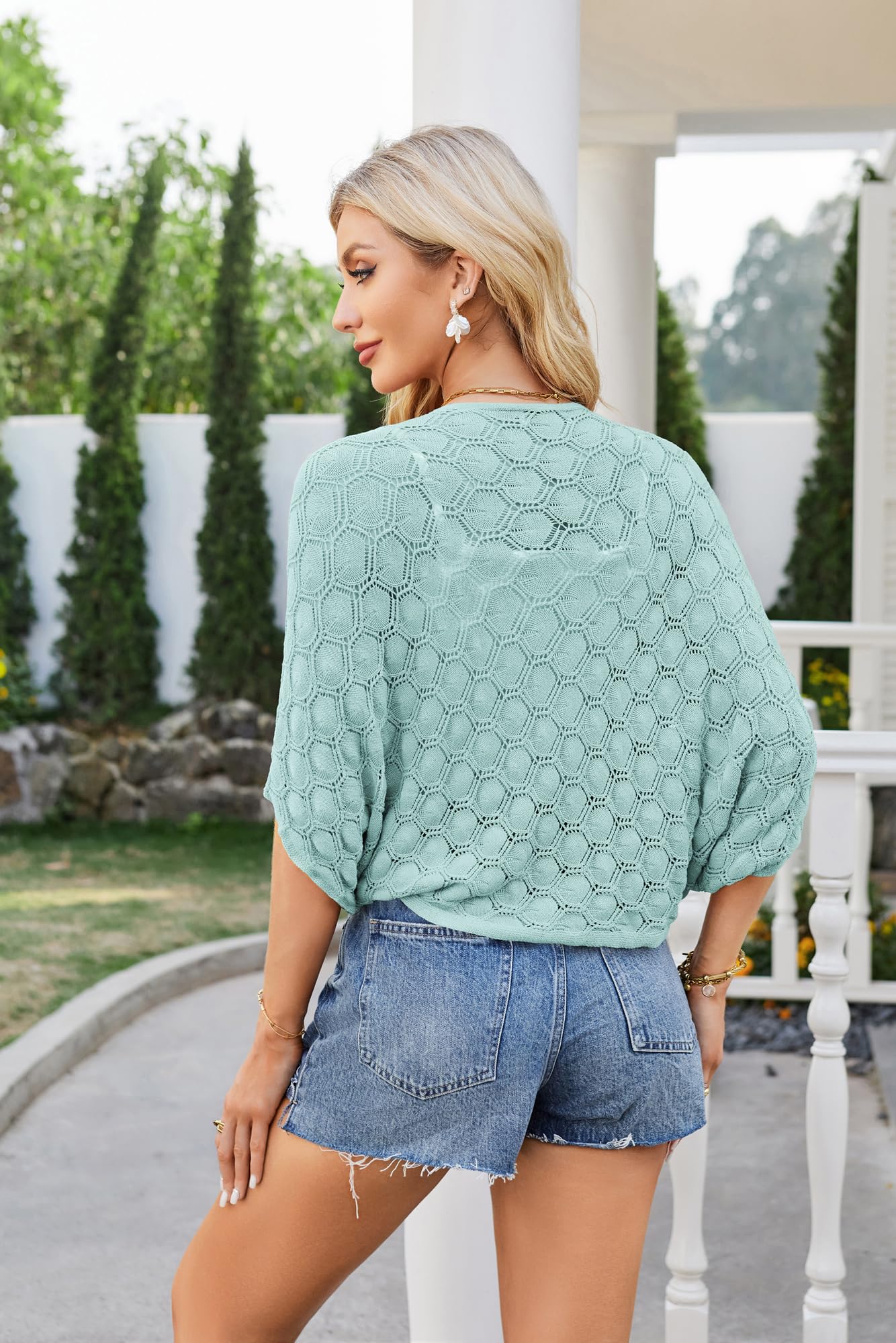 GRACE KARIN Cardigan da Donna Leggero Aperto sul Davanti Orlo Curvo Scialle Traforato Cardigan Aperto sul Davanti