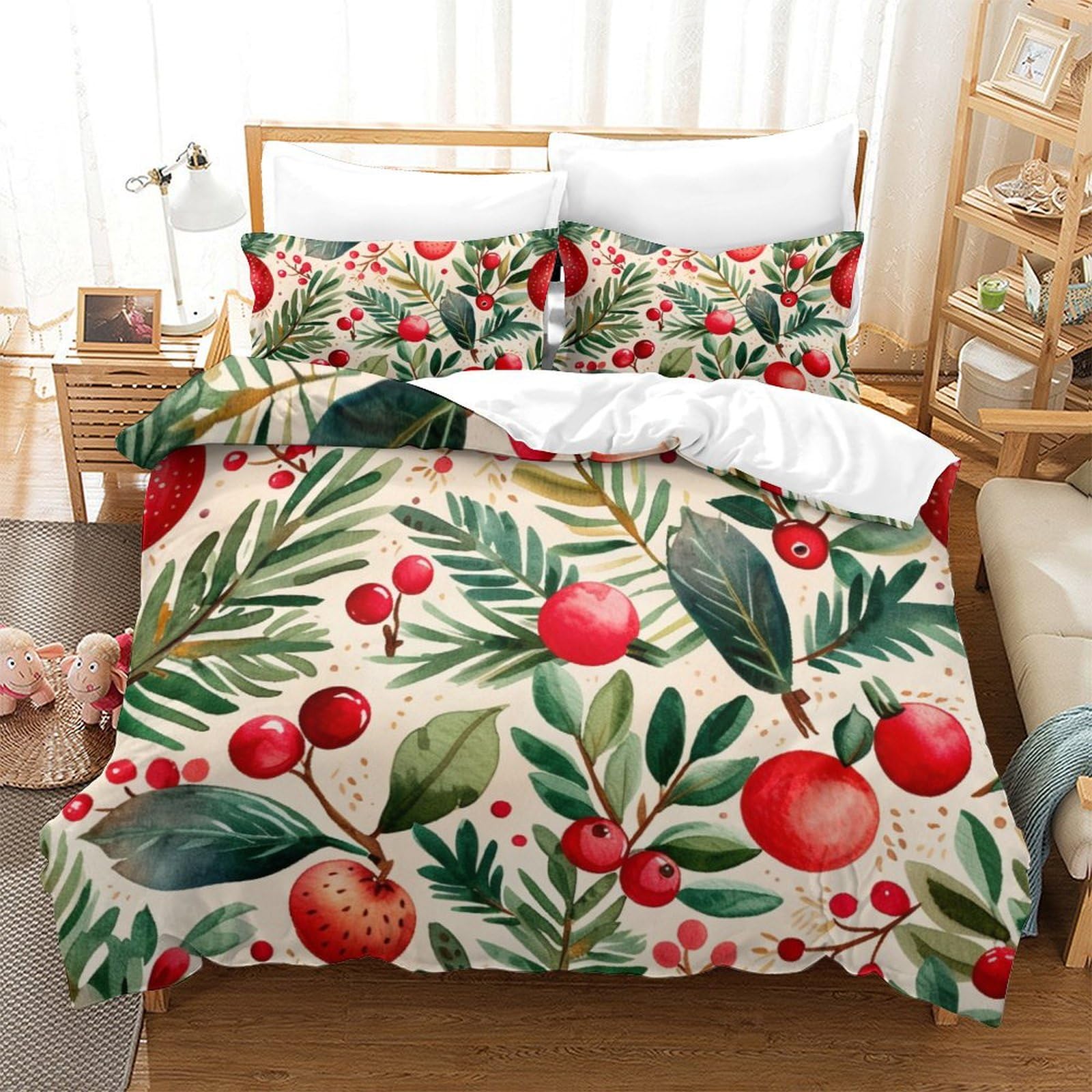 BBQYNVKJR 3D Printed 3 Pcs Duvet Cover Bedding Set Litchi 100% Microfiber Quilt Cover/Comforter Cover with Pillow Cases And Zipper Closure for Boys Girls Double Super King（260x220cm）