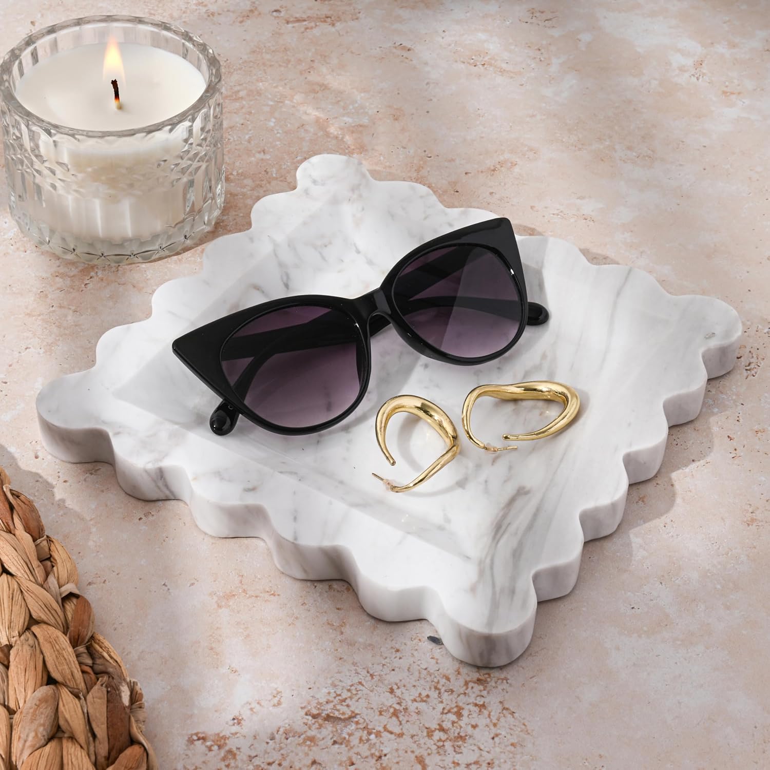 Marble Home Accessory Tray, Elegantly Designed Multi-Purpose Tray, Decorative and Versatile for Living Room, Bathroom, Office, Kitchen