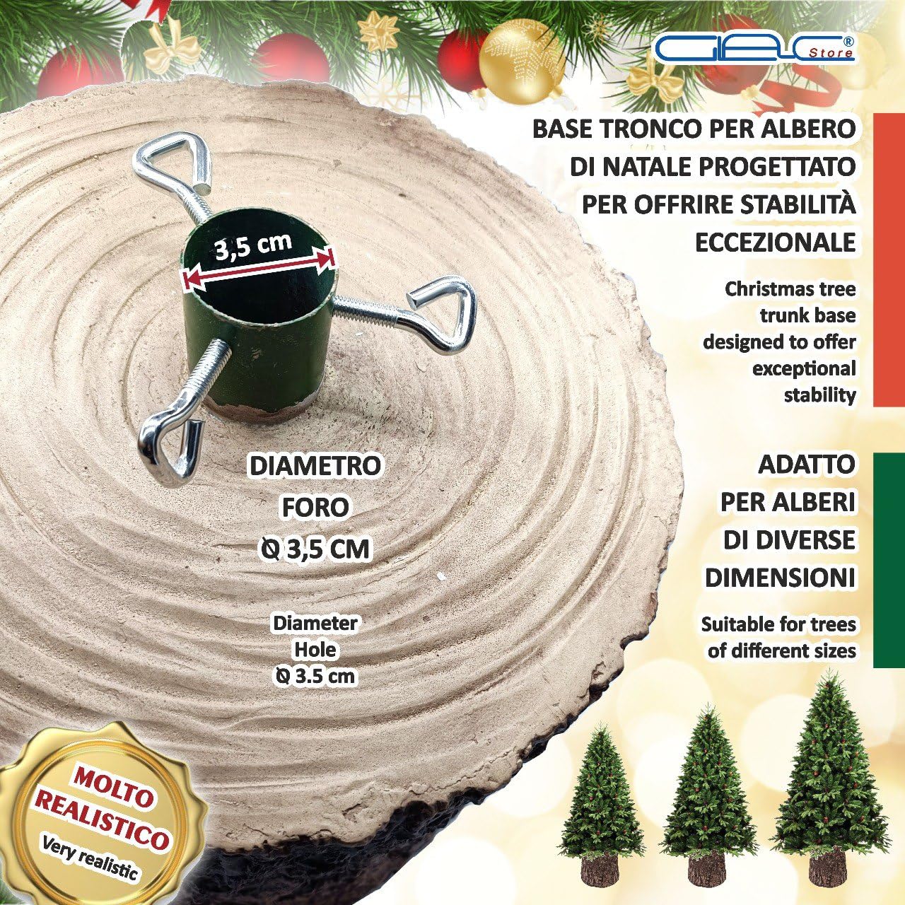 Base Tronco per Albero di Natale - Diametro 30 cm Altezza 36 cm Stabilità e Stile per le Tue Festività (36x30x24 cm)