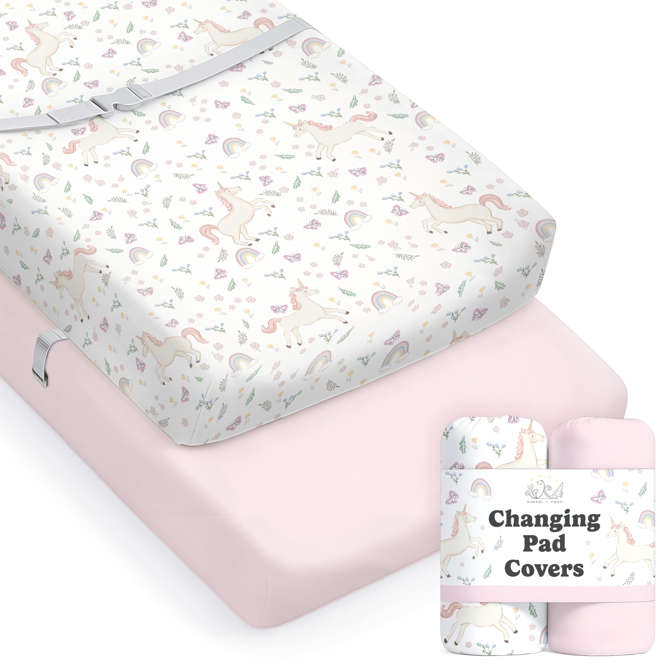 Baby Changing Pad Cover 2-Pack for Boys, Girls (Unicorn) - Premium Fitted Sheets Baby Diaper Changing Table Cover - Buttery Soft Cotton Blend