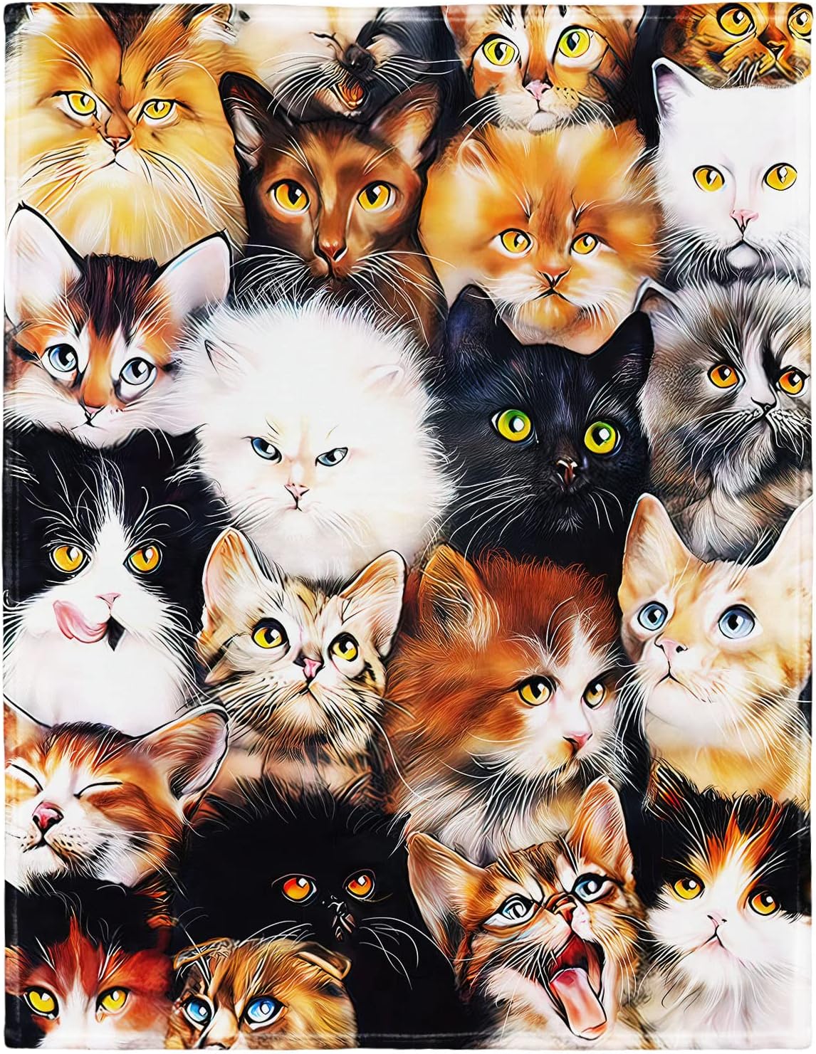 50" x 80" Blanket Comfort Warmth Soft Plush Throw for Couch Cute Cats Breed Collage Pet
