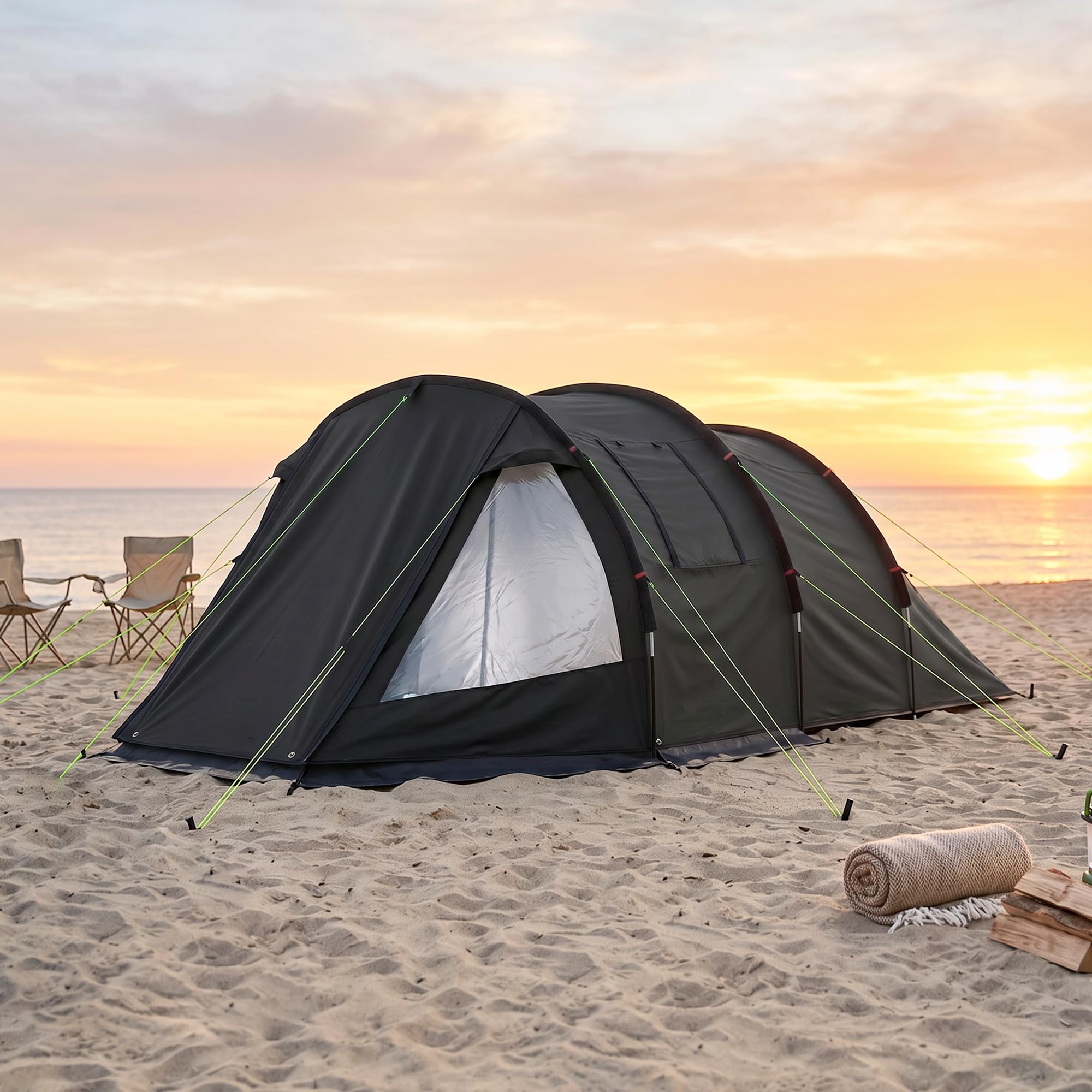 Outsunny Campingzelt für 3 Personen leicht, stabil Familienzelt mit Tür Fenster, Packtasche, groß Tunnelzelt mit 2000mm Wassersäule Zelt für Camping Reise Trekking Garten