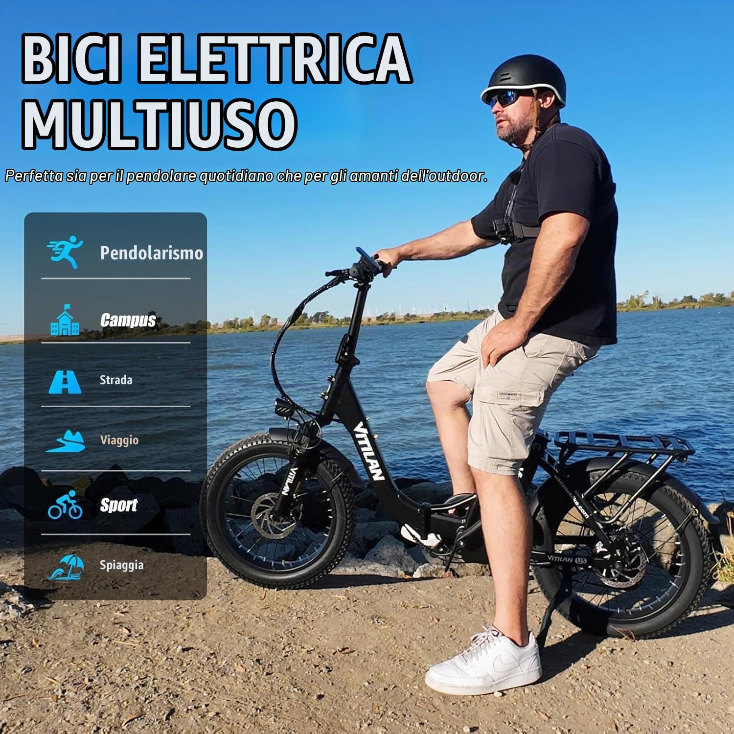 VITILAN U3 Bici Elettrica Pieghevole per Adulti, E-bike con Telaio a Scavalco da 25 km/h, Potente Motore da 250 W con Pedalata Assistita,Pneumatici Larghi da 20"×3.0",Doppia Sospensione