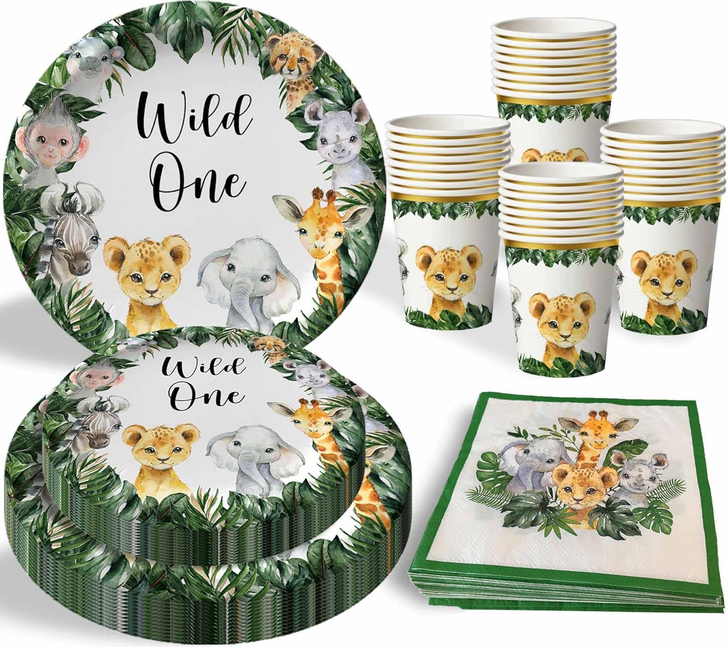 Safari Wild One Plates, Jungle Animals First Birthday Party Decorations
