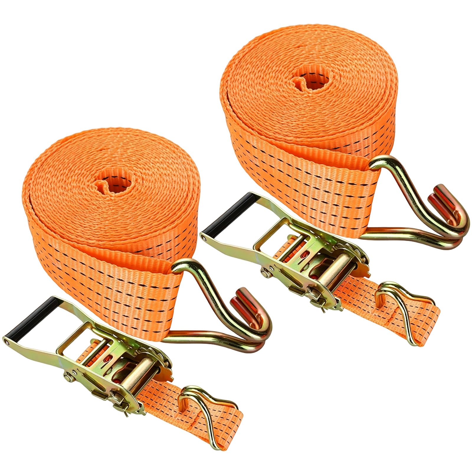 8M x 50mm Ratchet Straps Heavy Duty Tie Down Straps with Double Hooks, 5000KG Break Strength Lashing Straps for Truck, Car, Trailer, Motorcycle, Roof Rack, Cargo, 2 Pack