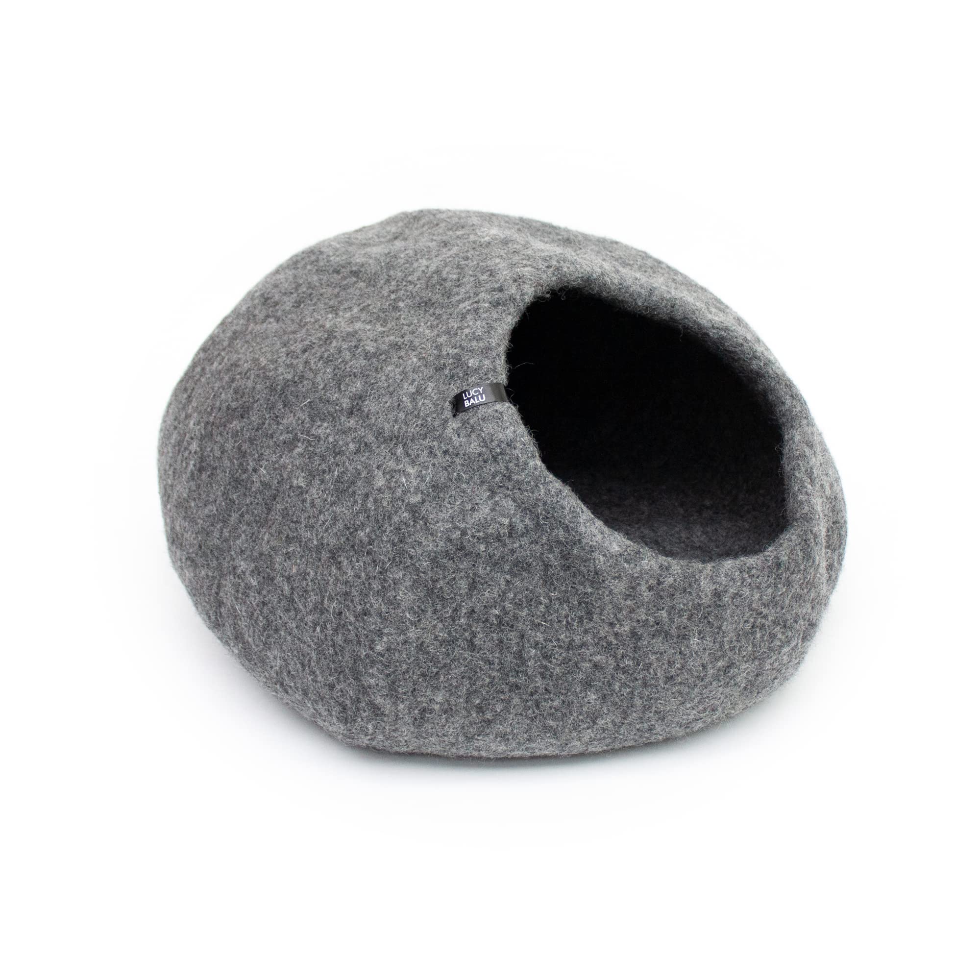 LucyBalu® Premium Katzenhöhle aus Filz | Natürliches Katzenbett aus 100% Flauschiger Wolle | Filzhöhle für Katzen handgefertigt in Nepal | Kuschelhöhle für Katzen | 45x45x28 cm | Grau