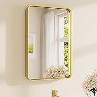 Vista 128 de TETOTE Espejo de marco negro de 16 x 24 pulgadas, espejo de tocador de baño para pared, moderno espejo rectangular de esquina redonda con marco